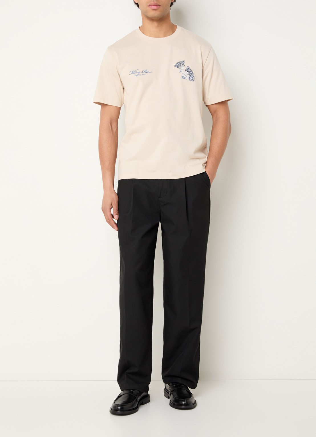 Filling Pieces T-shirt van katoen met logo- en backprint - voorkant 4 beige