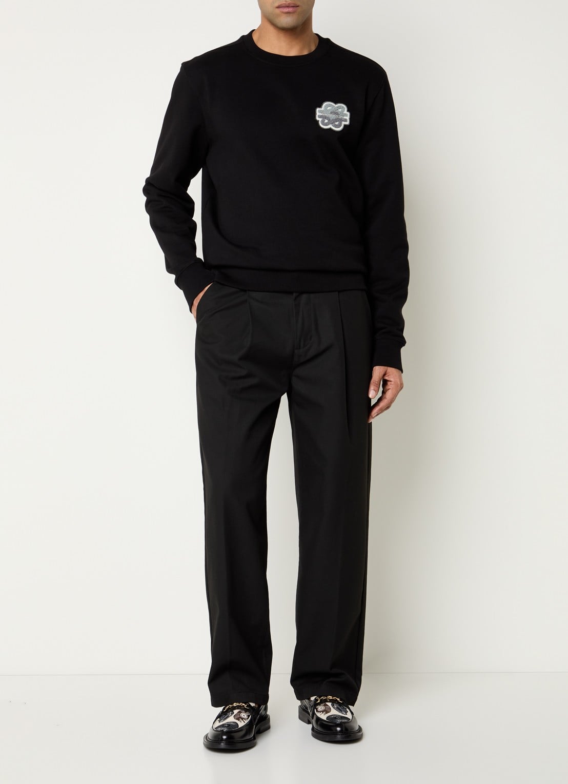 Filling Pieces Tonal sweater met logoborduring - voorkant 3 zwart