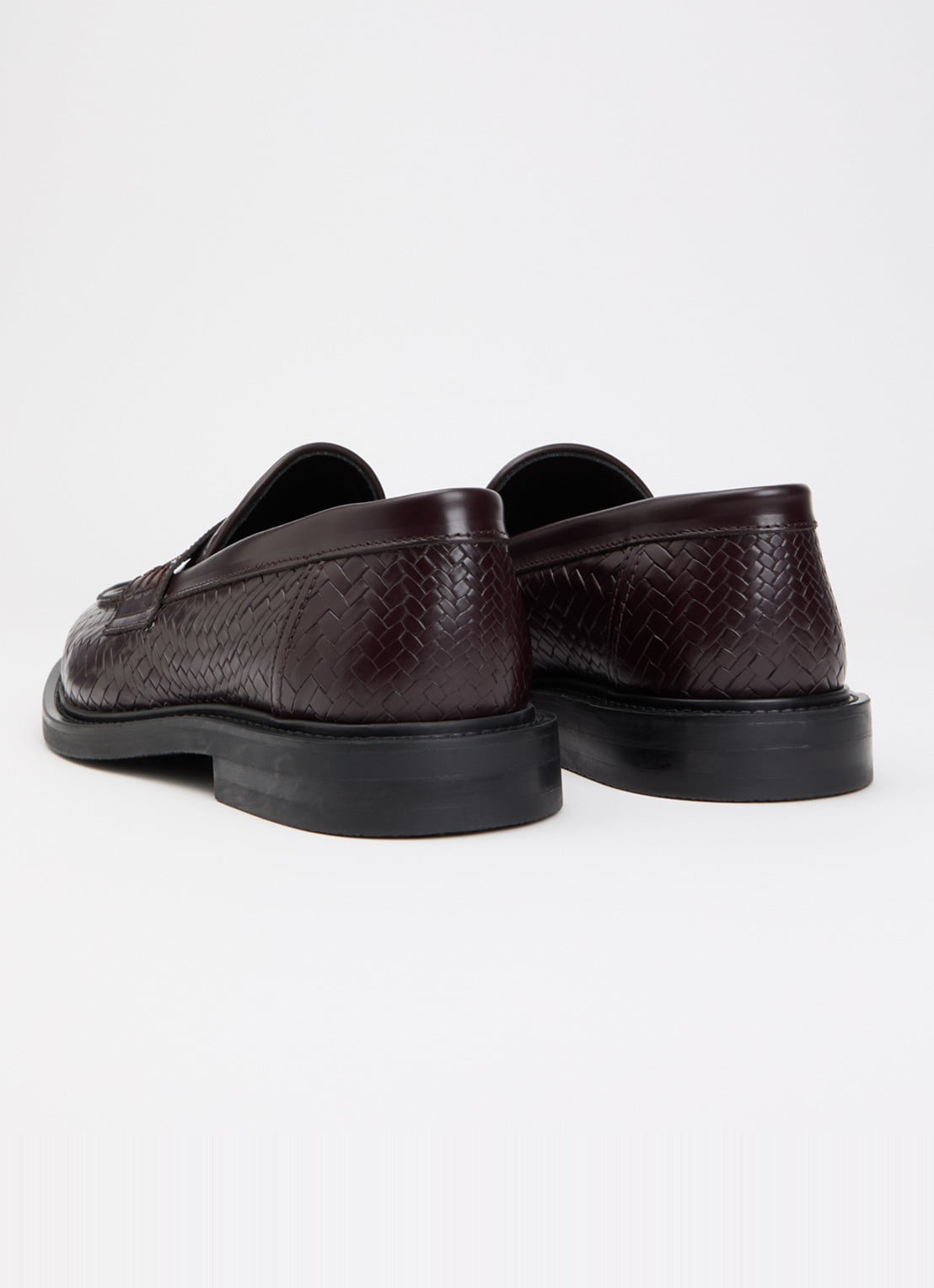 Filling Pieces Woven Twist loafer van leer met gevlochten detail - achterkant chocoladebruin