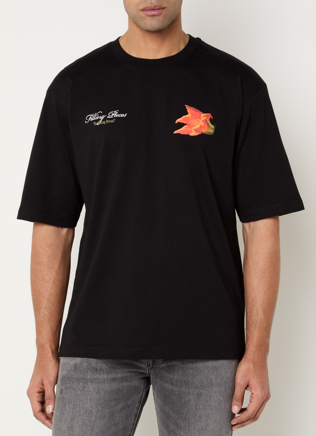 Filling Pieces Zucchini T-shirt met logo- en backprint - achterkant 4 zwart