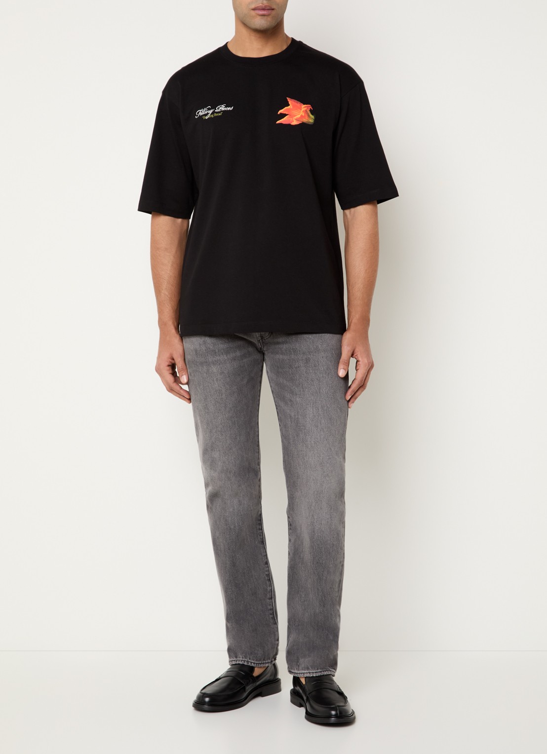 Filling Pieces Zucchini T-shirt met logo- en backprint - voorkant 3 zwart