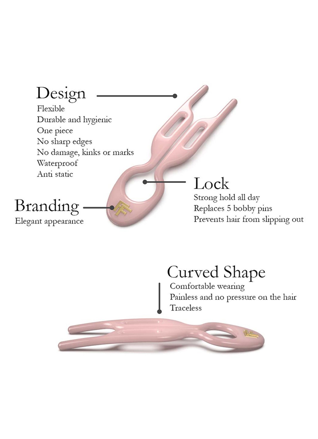 Fiona Franchimon Nº 1 Hairpin - haarpin set van 3  - detail 6 seashell pink