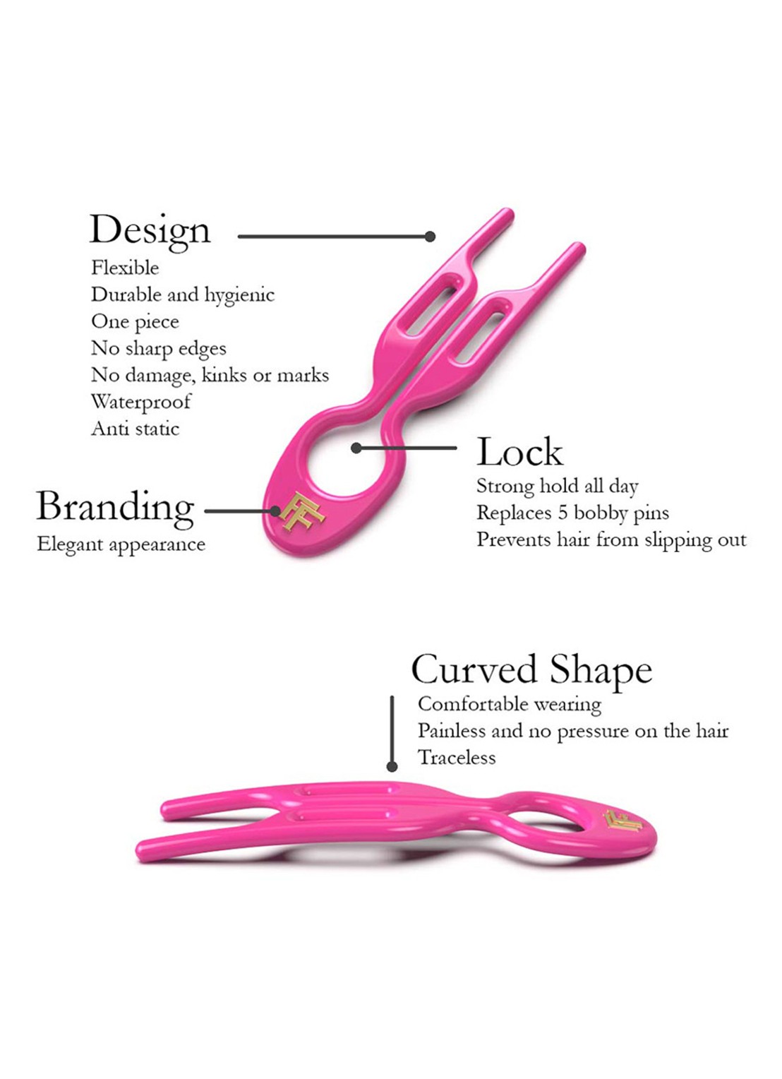 Fiona Franchimon Nº 1 Hairpin - haarpin set van 3  - detail 4 stawberry pink