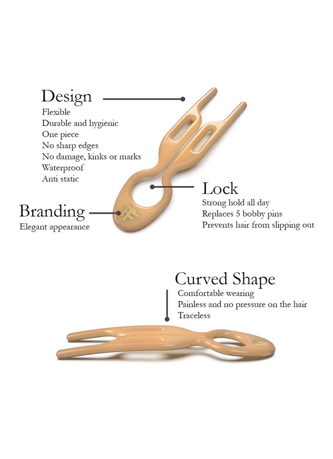 Fiona Franchimon Nº 1 Hairpin - haarpin set van 3  - detail 5 smooth caramel
