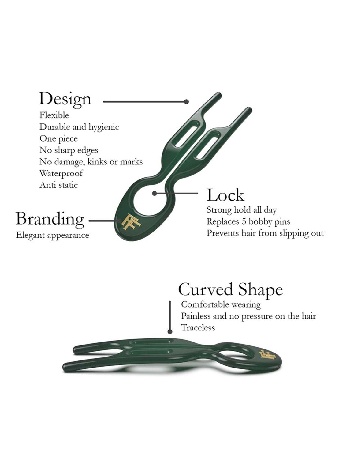 Fiona Franchimon Nº 1 Hairpin - haarpin set van 3  - detail 6 emerald green