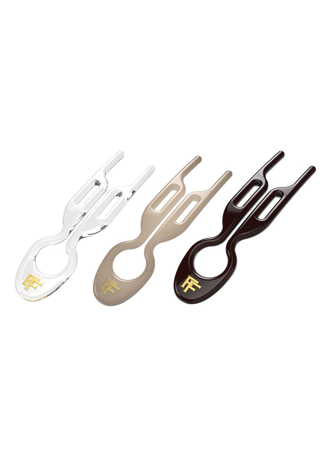 Fiona Franchimon Nº 1 Hairpin - haarpin set van 3 - voorkant transparent, soft beige and brown