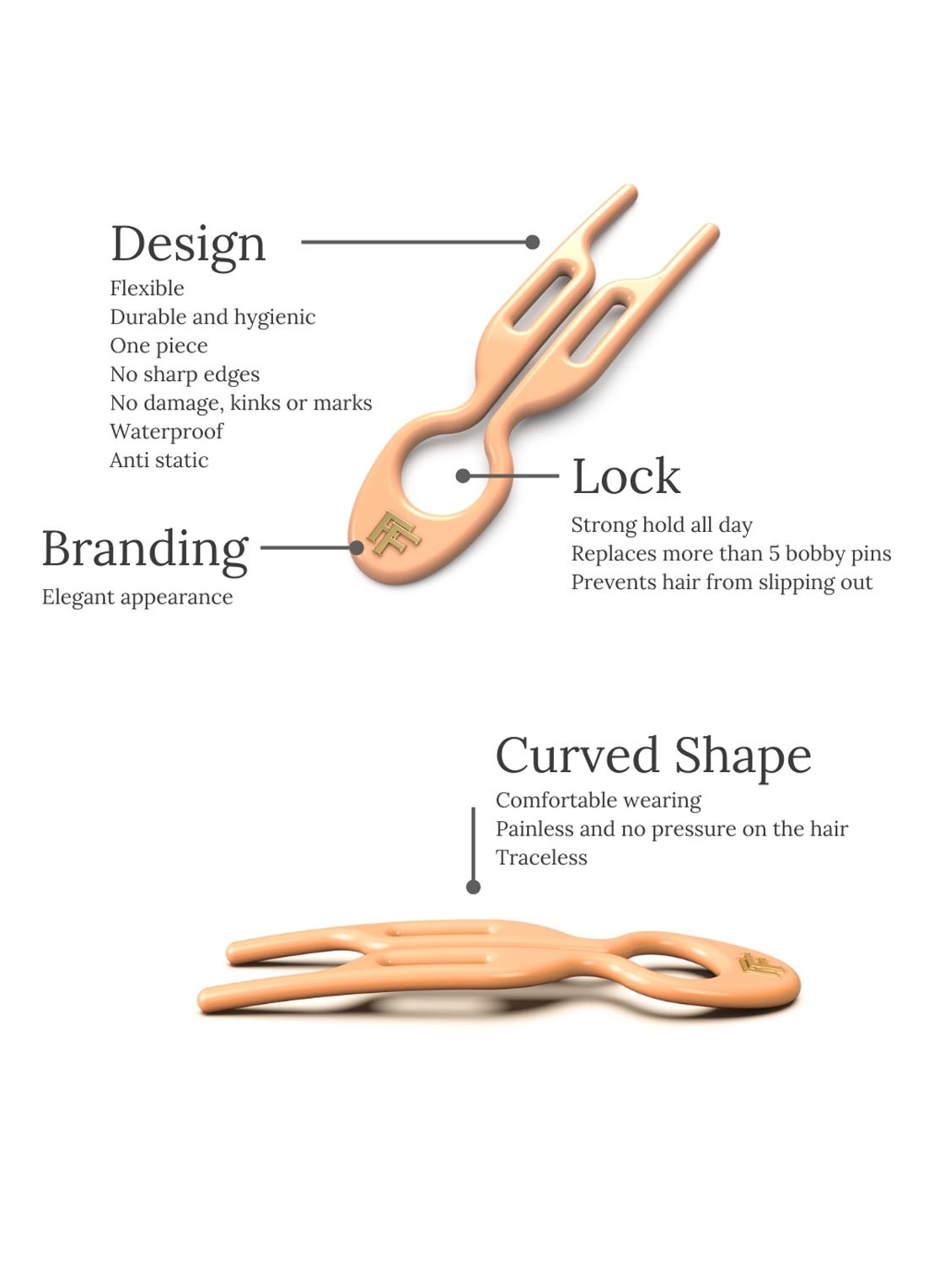 Fiona Franchimon Nº 1 Hairpin - haarpin set van 3 - detail 3 peach fuzz