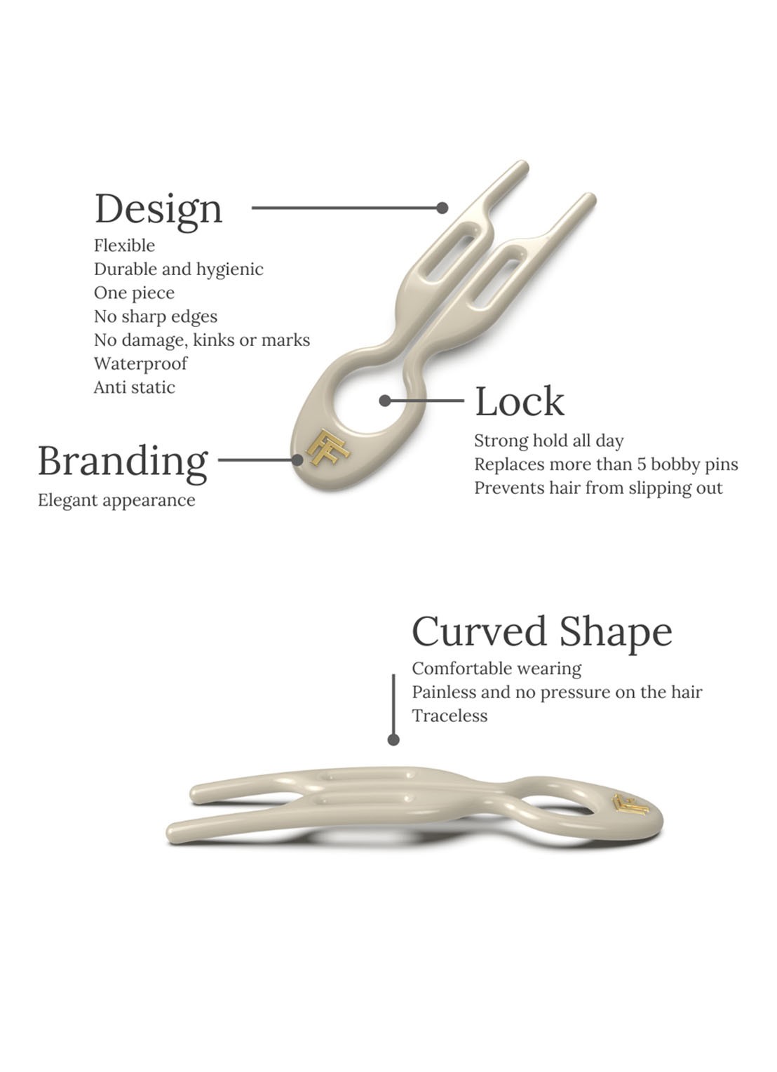 Fiona Franchimon Nº 1 Hairpin - haarpin set van 3  - detail 2 cream white