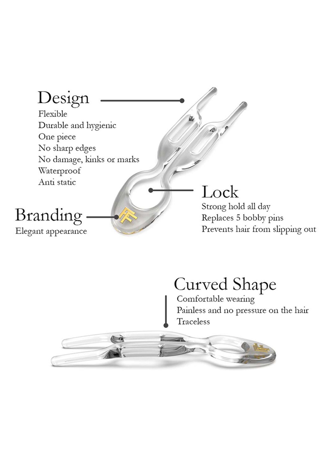 Fiona Franchimon Nº 1 Hairpin - haarpin set van 5 - detail 6 transparent