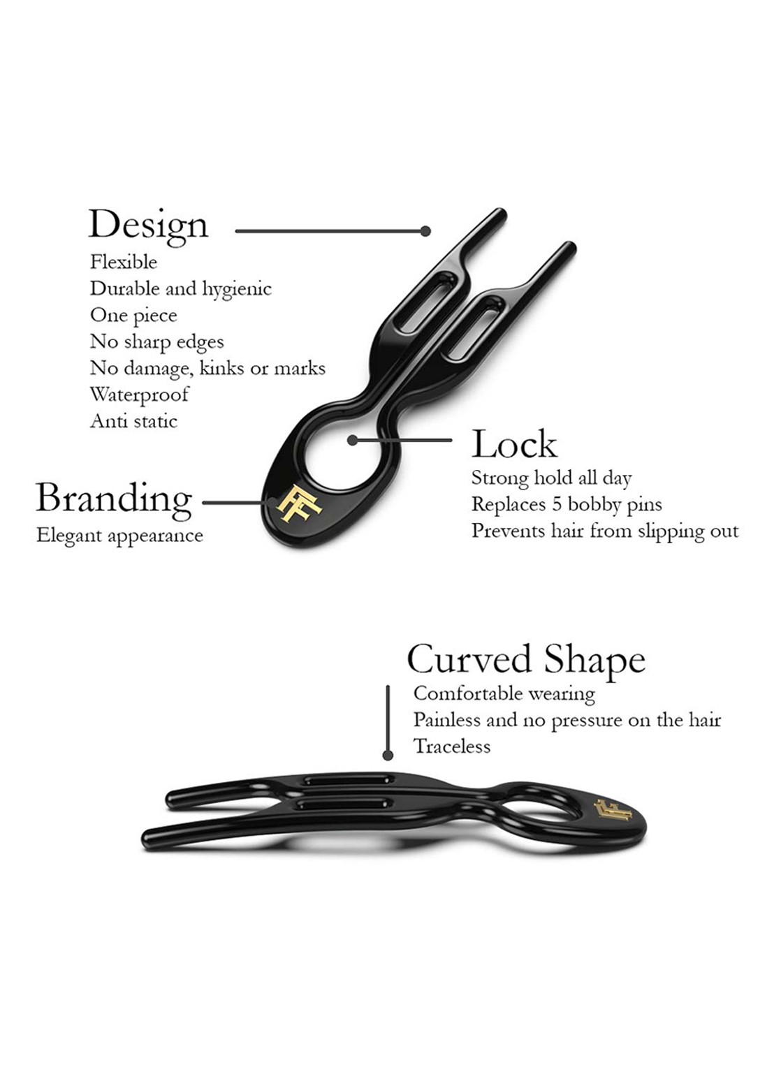 Fiona Franchimon Nº 1 Hairpin - haarpin set van 5 - detail 6 black