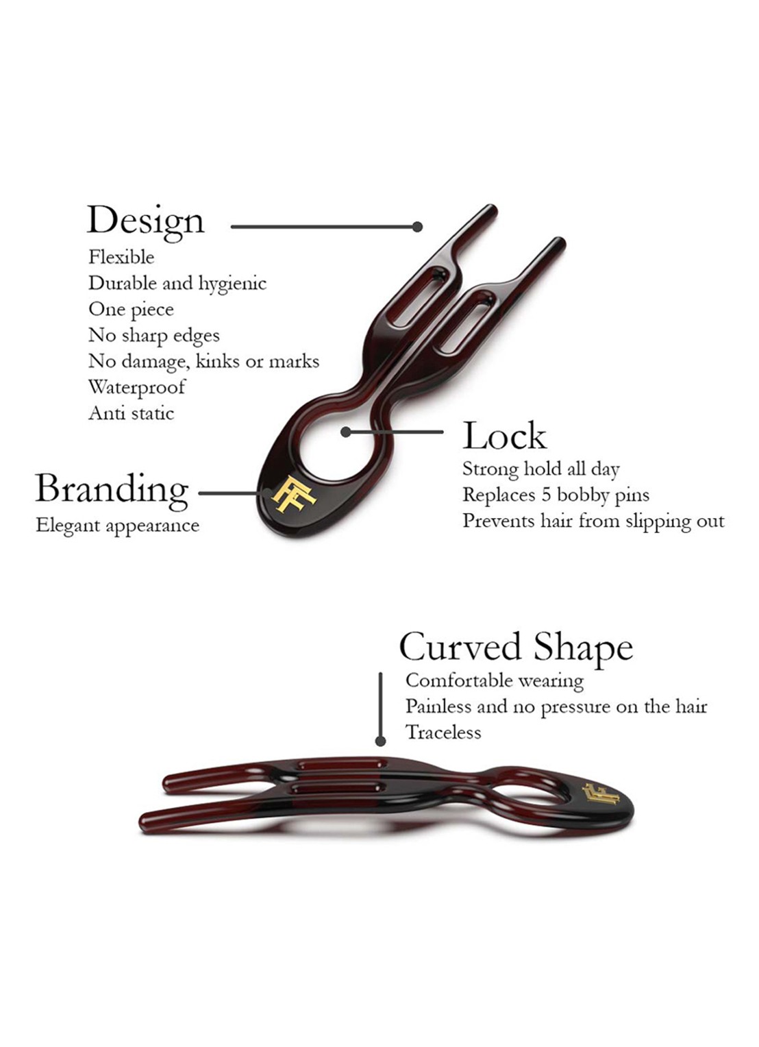 Fiona Franchimon Nº 1 Hairpin - haarpin set van 5 - detail 4 brown