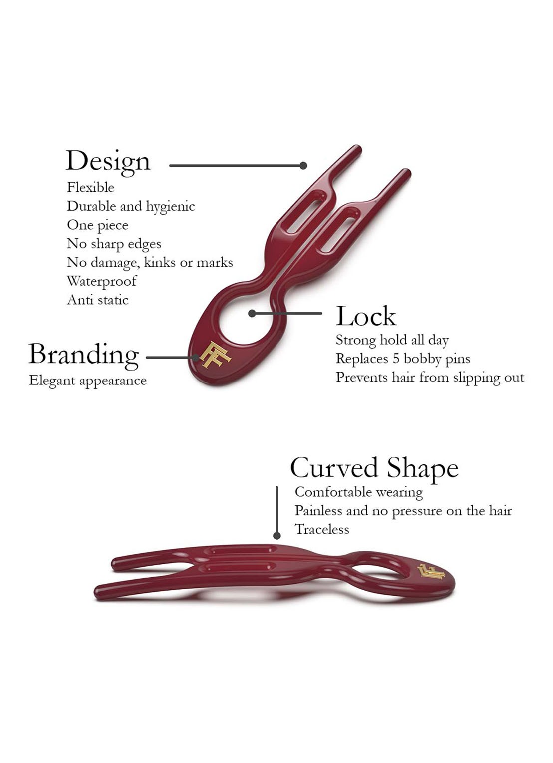 Fiona Franchimon Nº 1 Hairpin - Limited Edition haarpin set van 3 - detail 5 ruby red