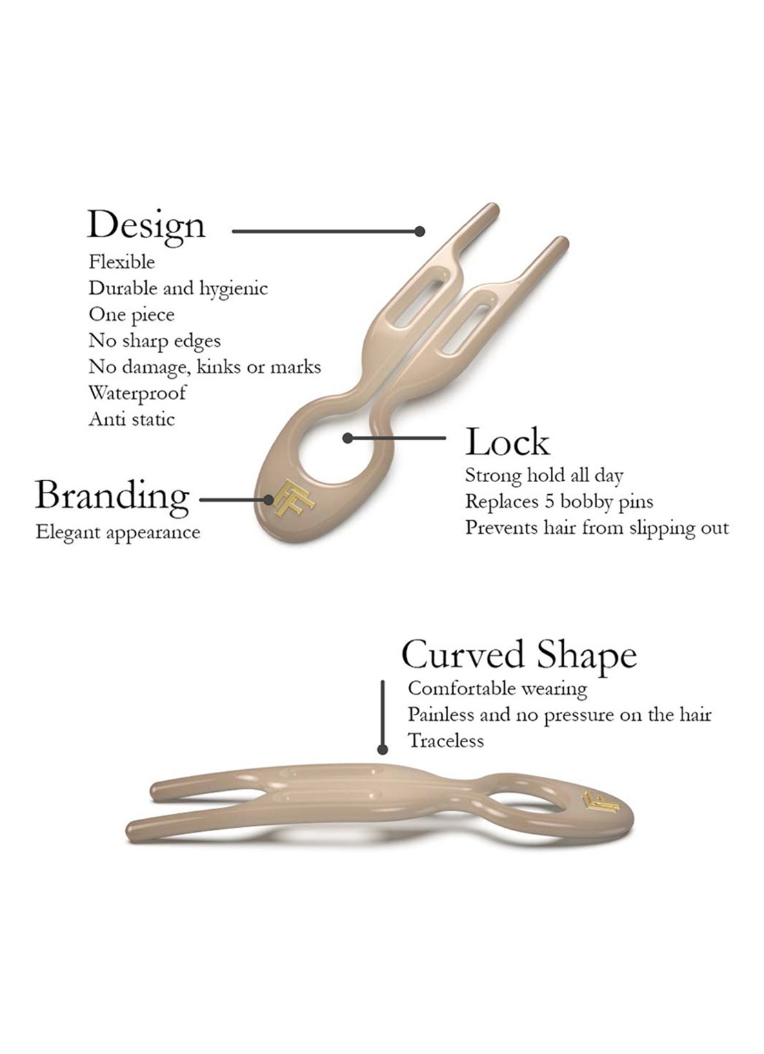 Fiona Franchimon Nº 1 Hairpin - haarpin set van 3  - detail 4 soft beige