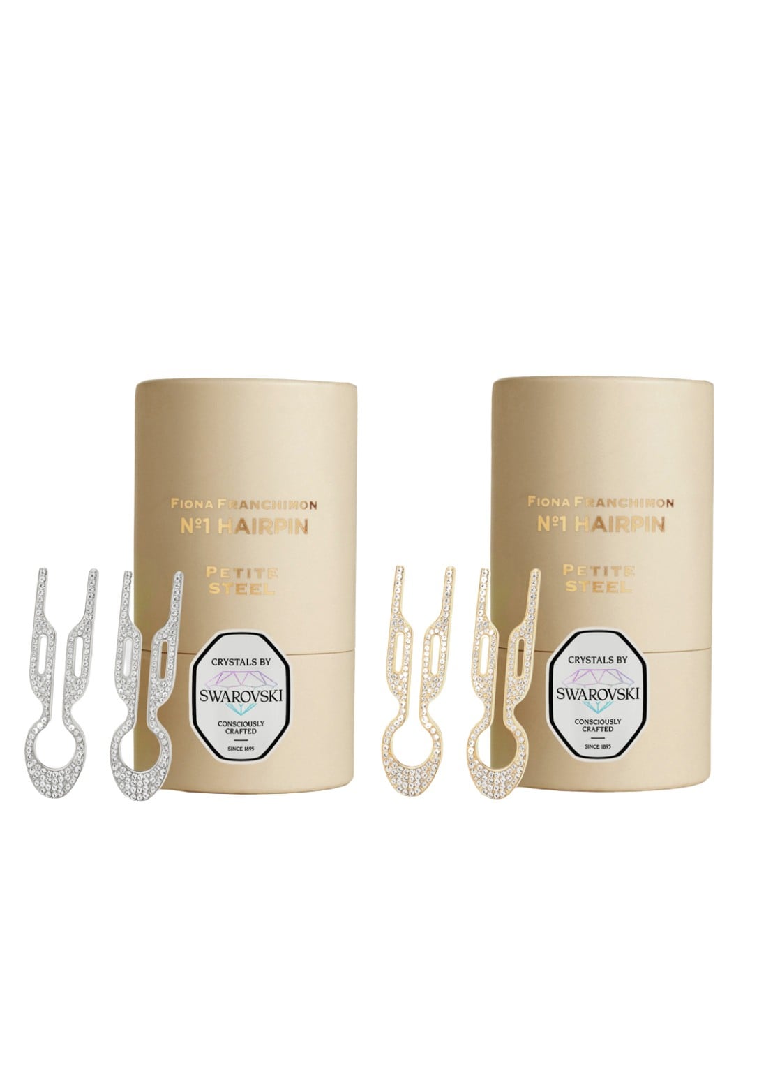 Fiona Franchimon Nº 1 Hairpin Petite Steel met Swarovski® Crystals - haarpin set van 2 - detail 2 goud
