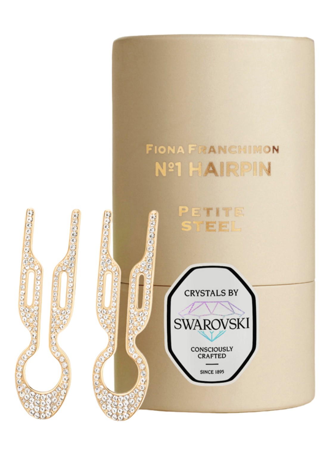 Fiona Franchimon Nº 1 Hairpin Petite Steel met Swarovski® Crystals - haarpin set van 2 - voorkant 4 goud
