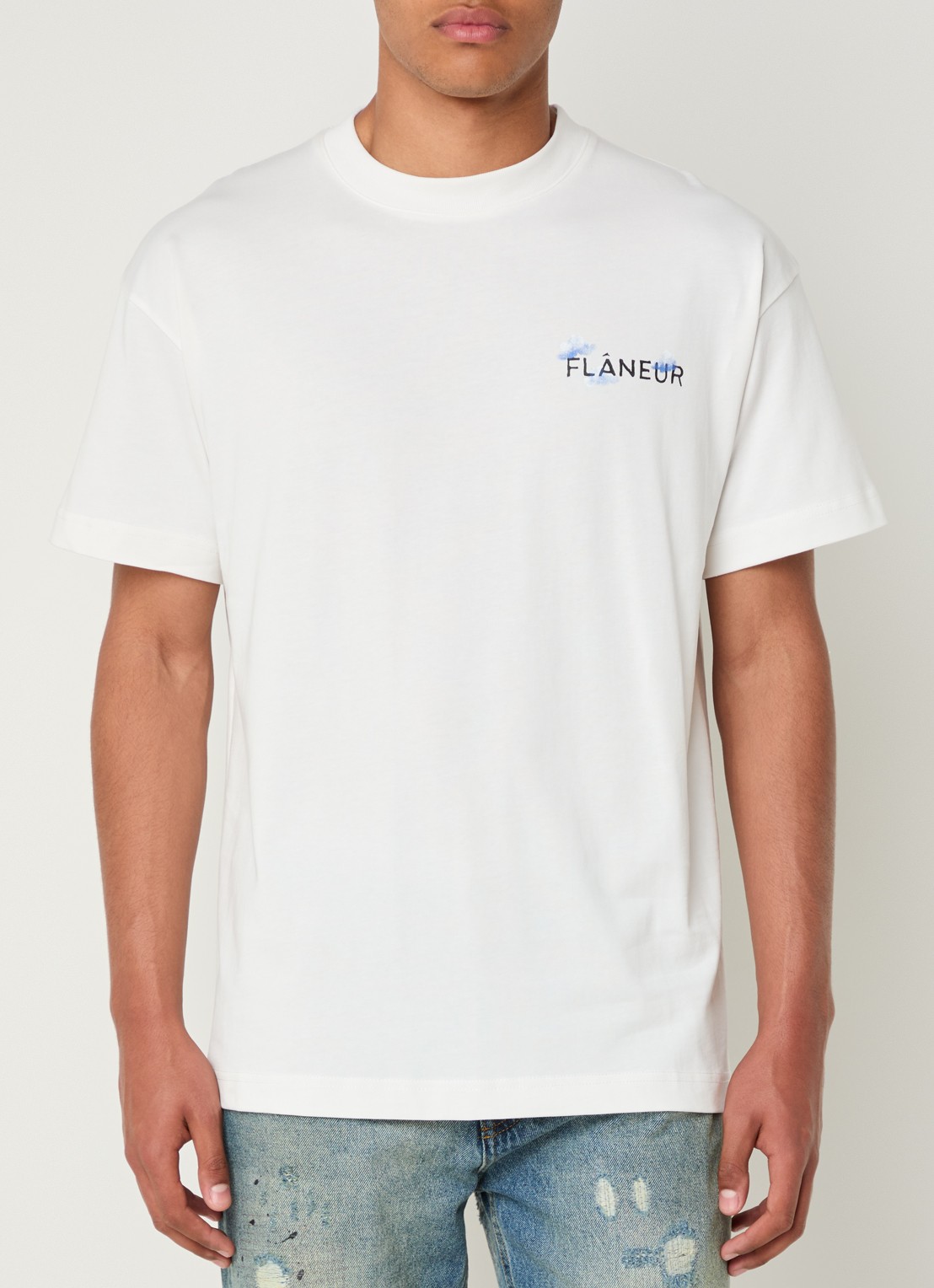 FLÂNEUR Aéronautique T-shirt met logo- en backprint - achterkant wit