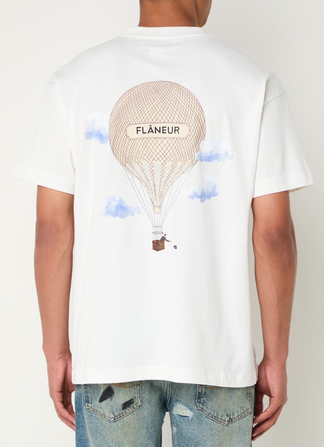 FLÂNEUR Aéronautique T-shirt met logo- en backprint - detail 4 wit
