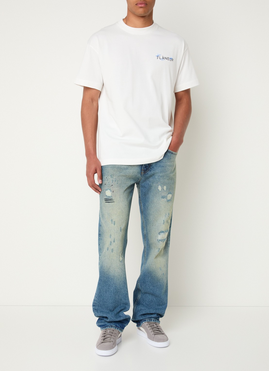FLÂNEUR Aéronautique T-shirt met logo- en backprint - voorkant 3 wit