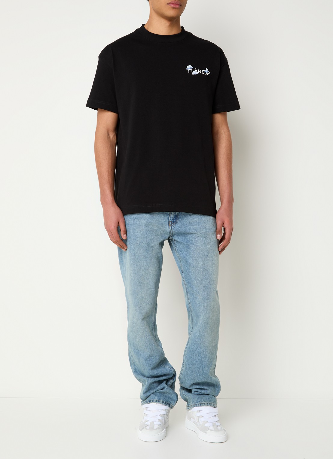 FLÂNEUR Aéronautique T-shirt met logo- en backprint - voorkant 3 zwart