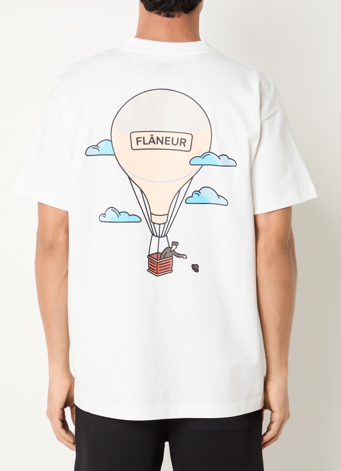 FLÂNEUR Aeronautique T-shirt met logo- en backprint - detail wit