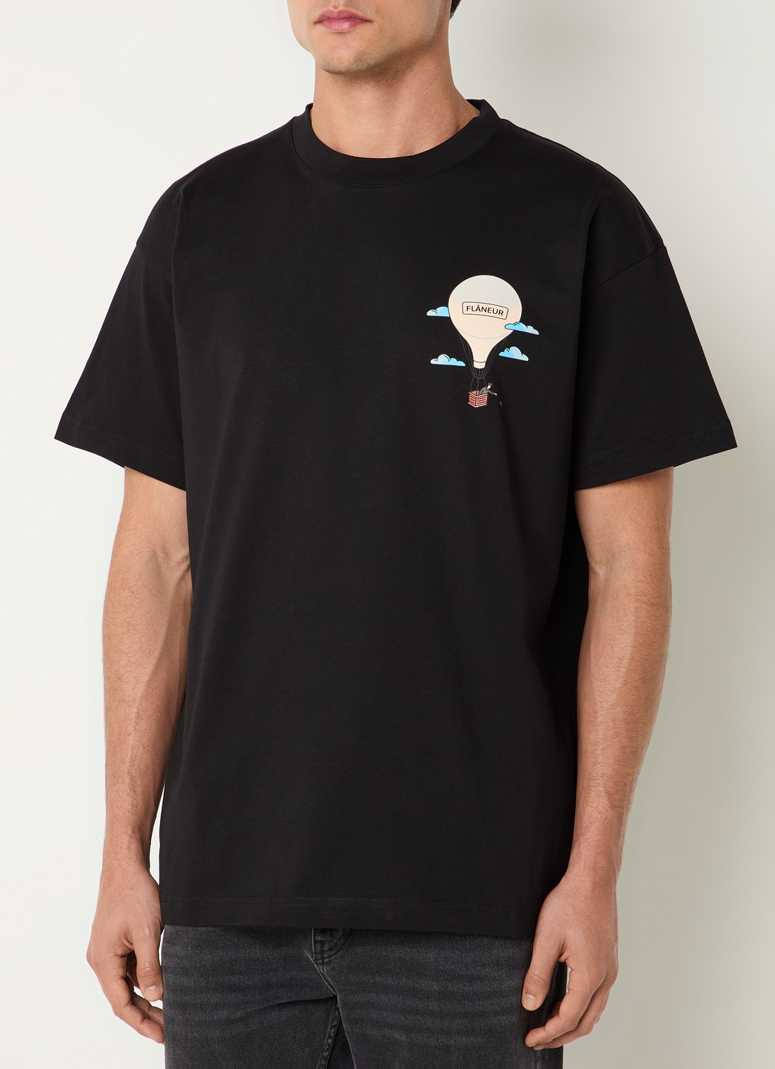FLÂNEUR Aeronautique T-shirt met logo- en backprint - achterkant 3 zwart