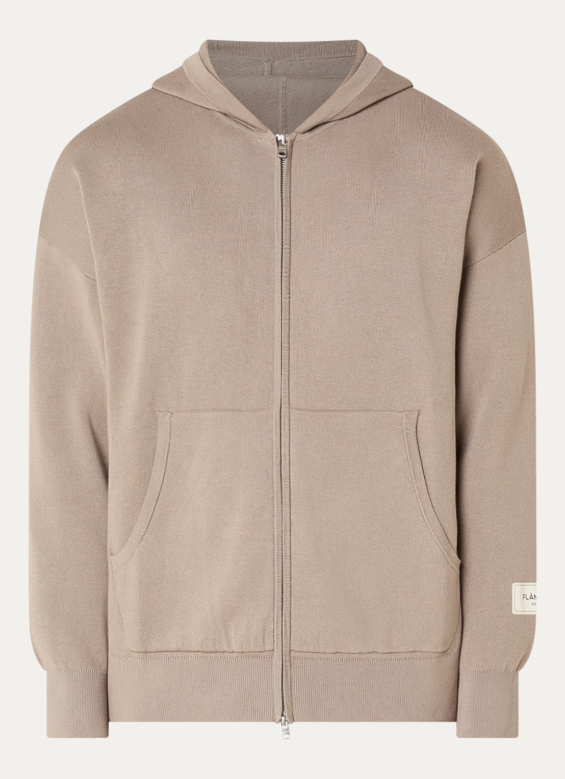 FLÂNEUR Atelier fijngebreid vest met capuchon en steekzakken - voorkant 4 taupe