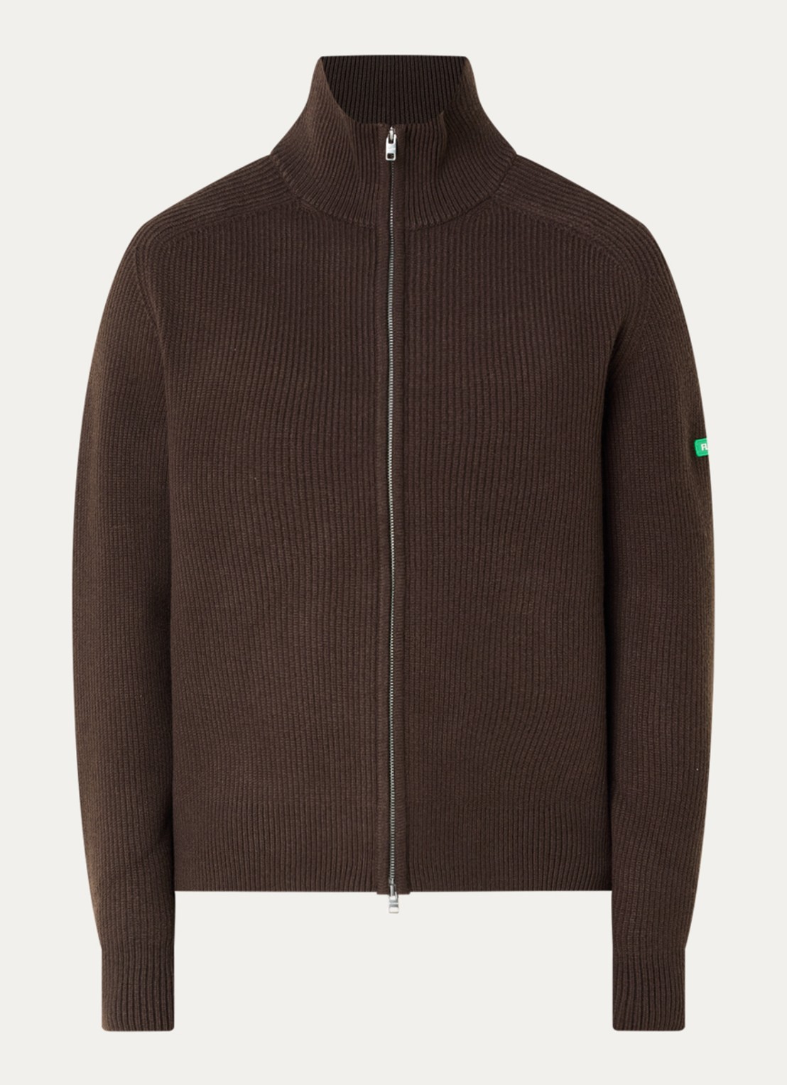 FLÂNEUR Badge ribgebreid vest van wol met logo - voorkant 3 bruin
