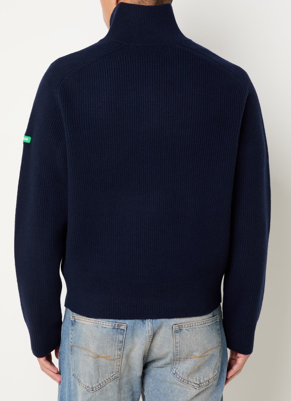 FLÂNEUR Badge ribgebreid vest van wol met logo - achterkant 2 donkerblauw