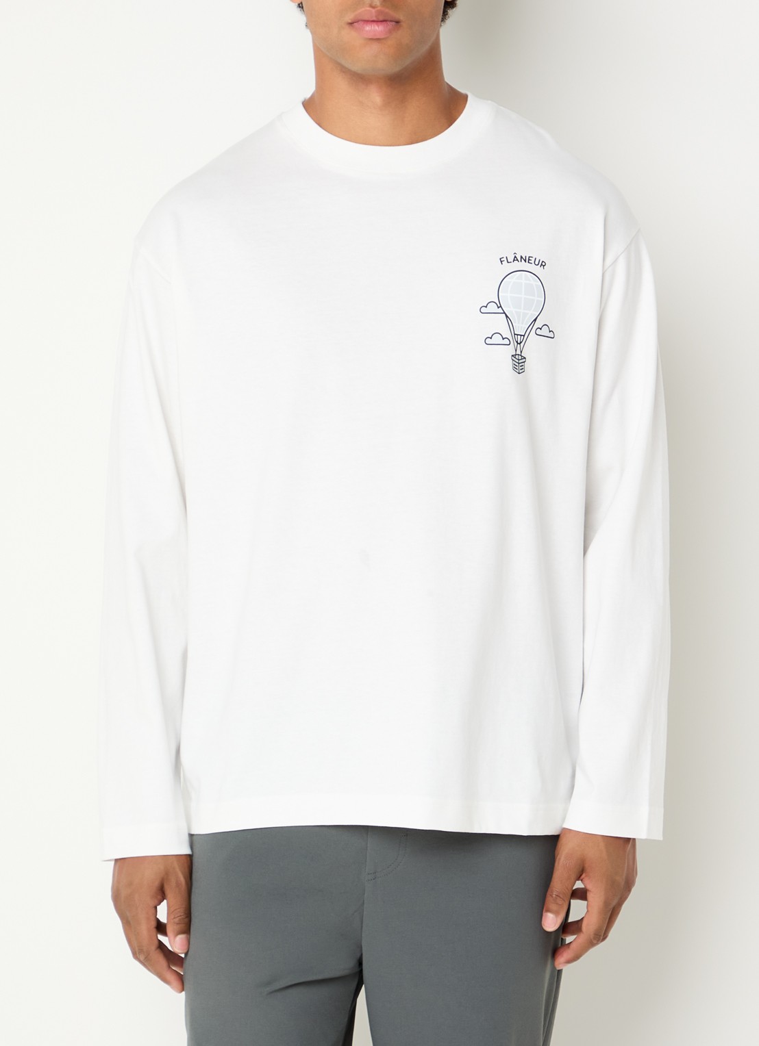 FLÂNEUR Balloon longsleeve met logo- en backprint - achterkant wit