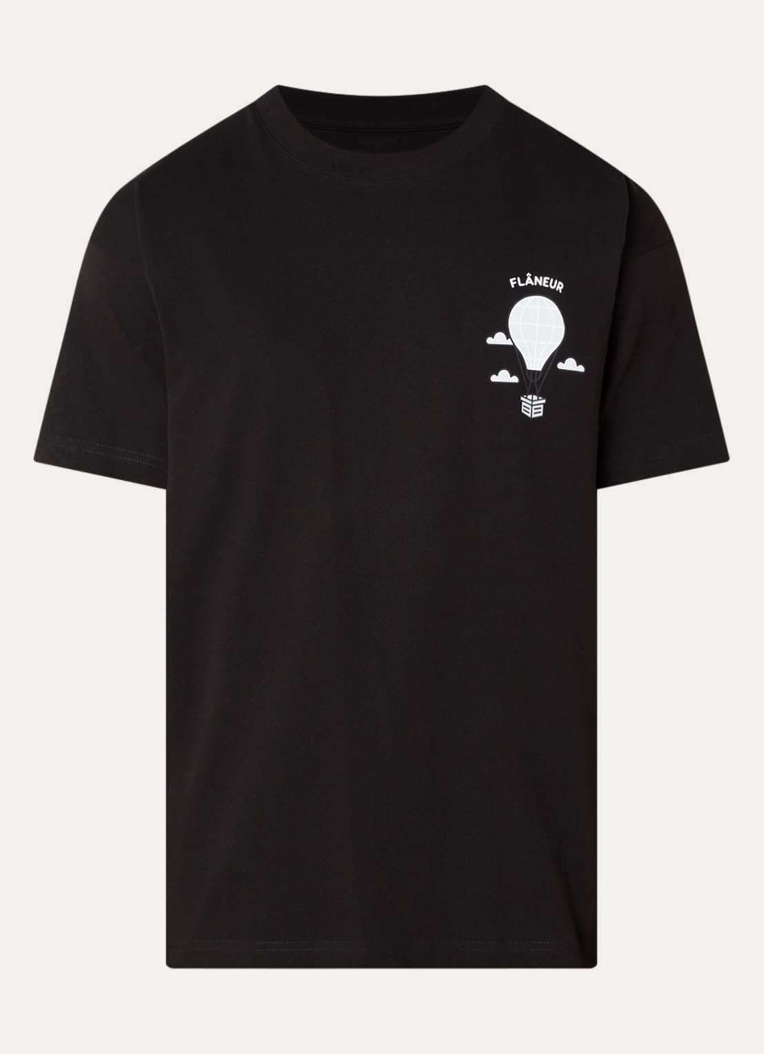 FLÂNEUR Balloon T-shirt met logo- en backprint - voorkant 3 zwart