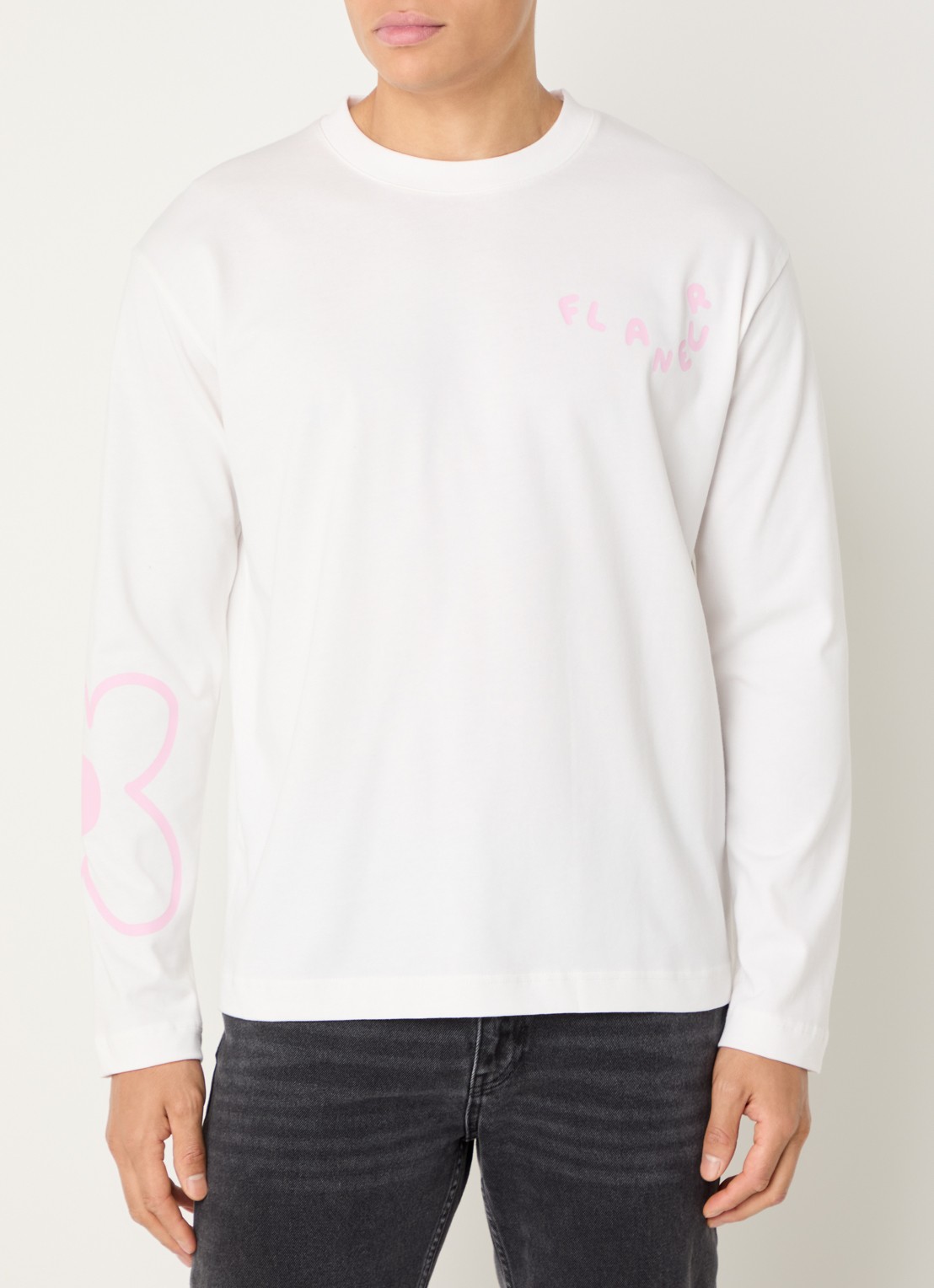FLÂNEUR Blossom longsleeve met logo - detail wit