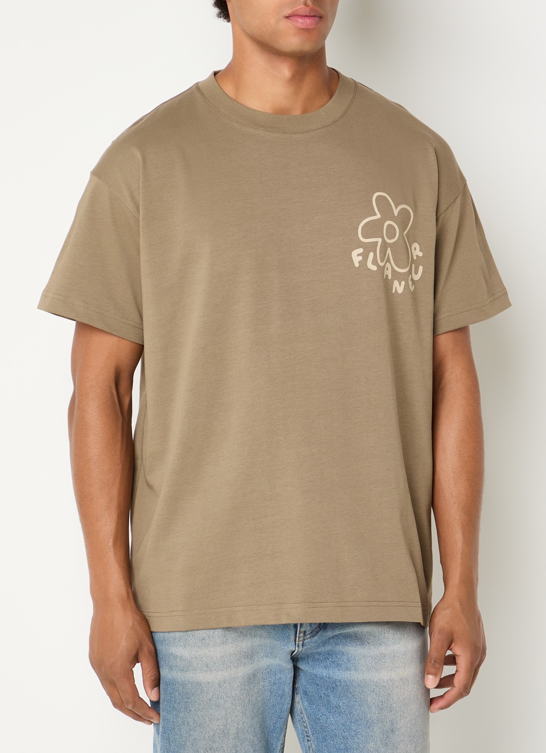 FLÂNEUR Blossom T-shirt met logo- en backprint - achterkant 2 bruin