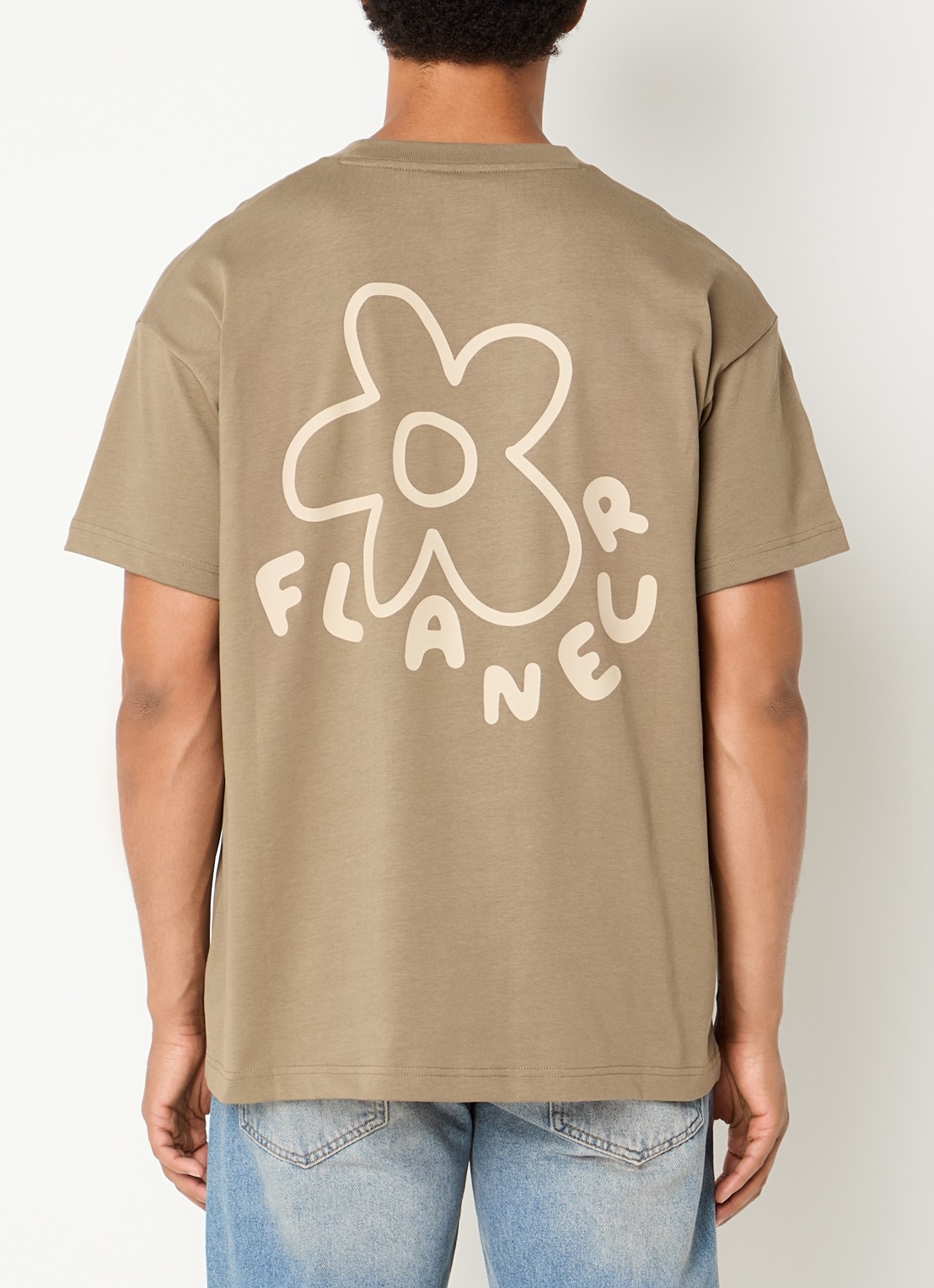 FLÂNEUR Blossom T-shirt met logo- en backprint - detail bruin