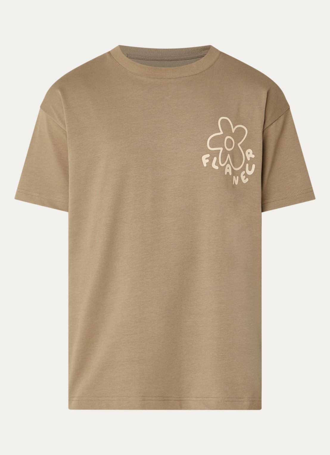 FLÂNEUR Blossom T-shirt met logo- en backprint - voorkant 3 bruin
