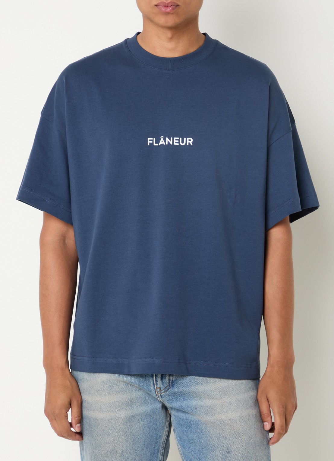 FLÂNEUR Box T-shirt met logoprint - detail 2 blauw