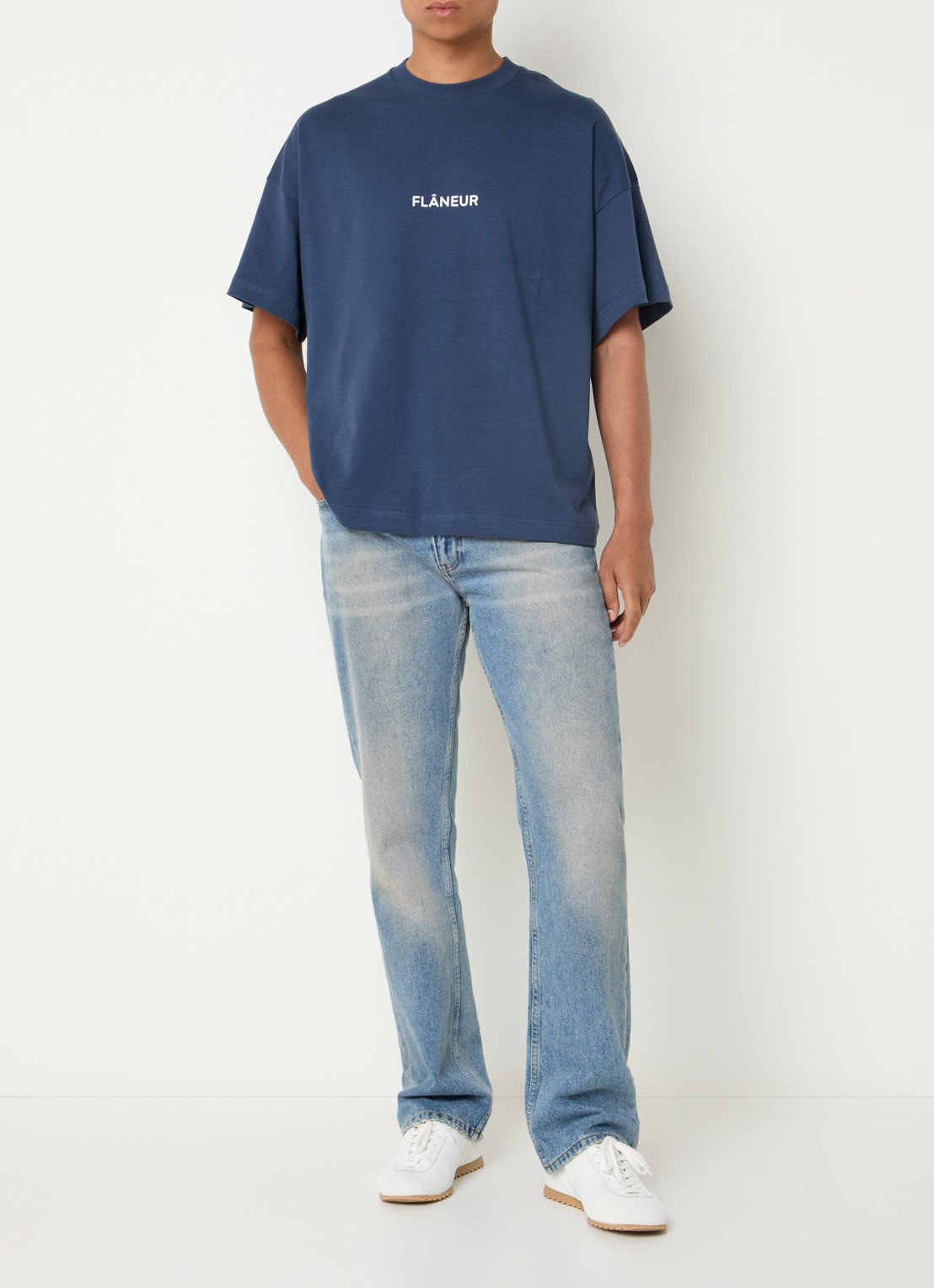 FLÂNEUR Box T-shirt met logoprint - voorkant 4 blauw