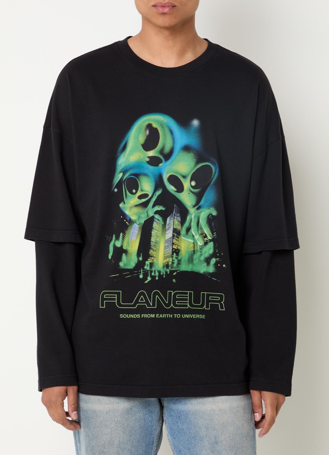 FLÂNEUR City Aliens longsleeve met print - detail 4 antraciet