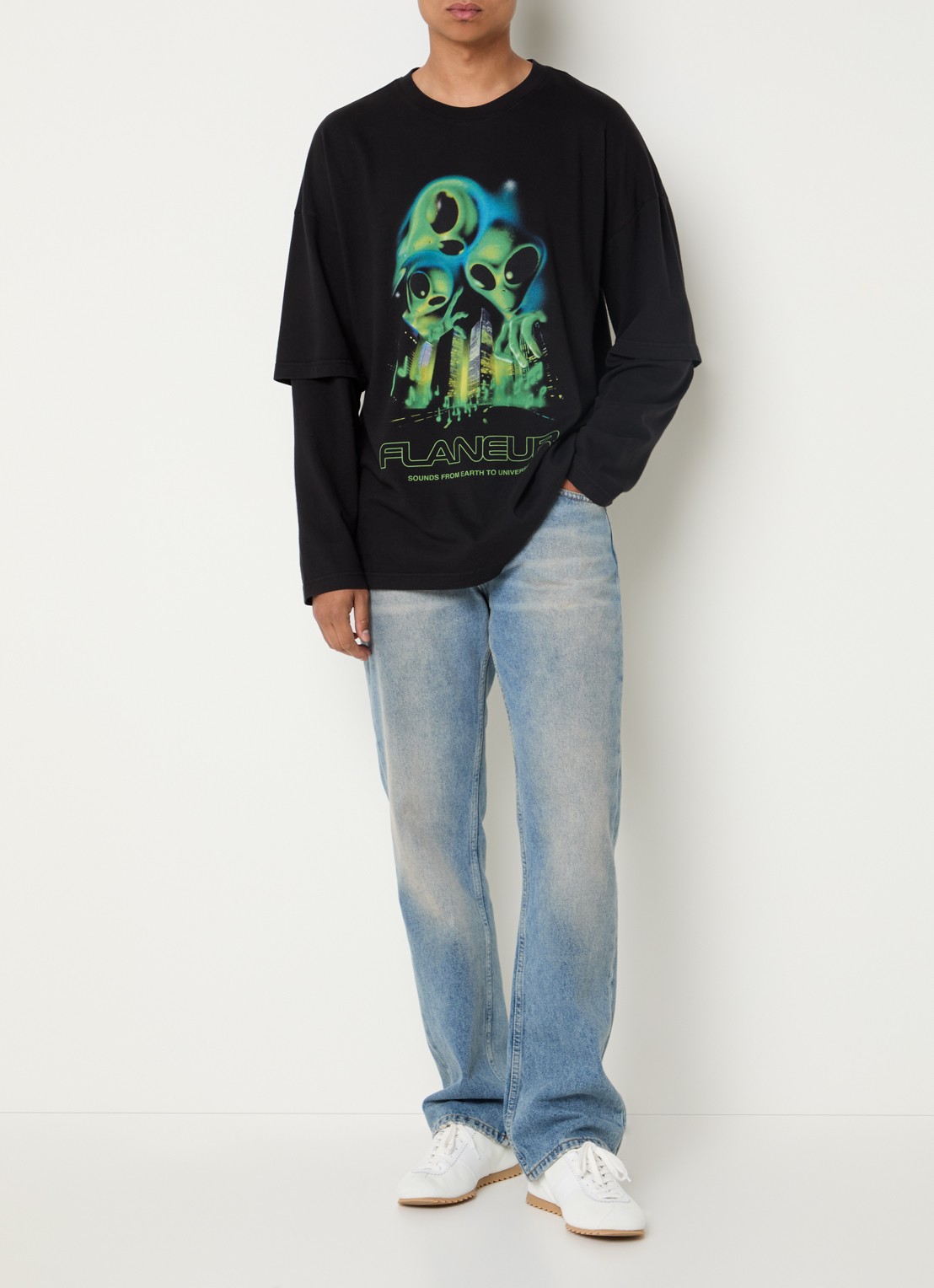 FLÂNEUR City Aliens longsleeve met print - voorkant 3 antraciet