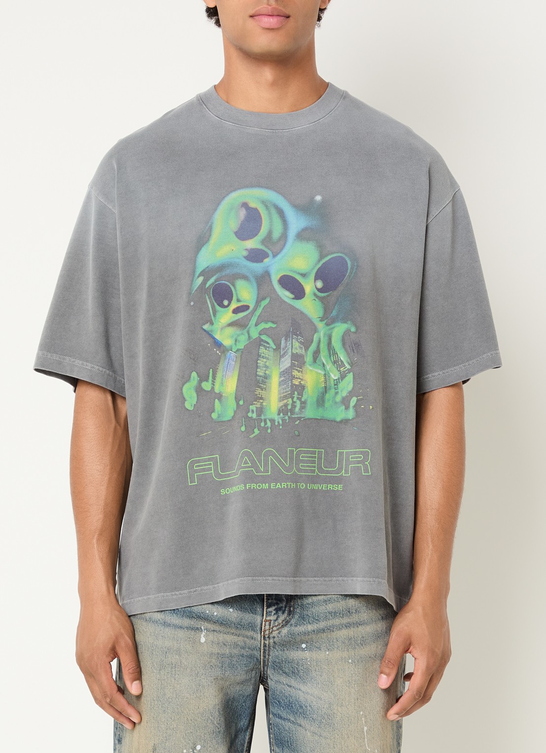 FLÂNEUR City Aliens T-shirt met logoprint - detail middengrijs