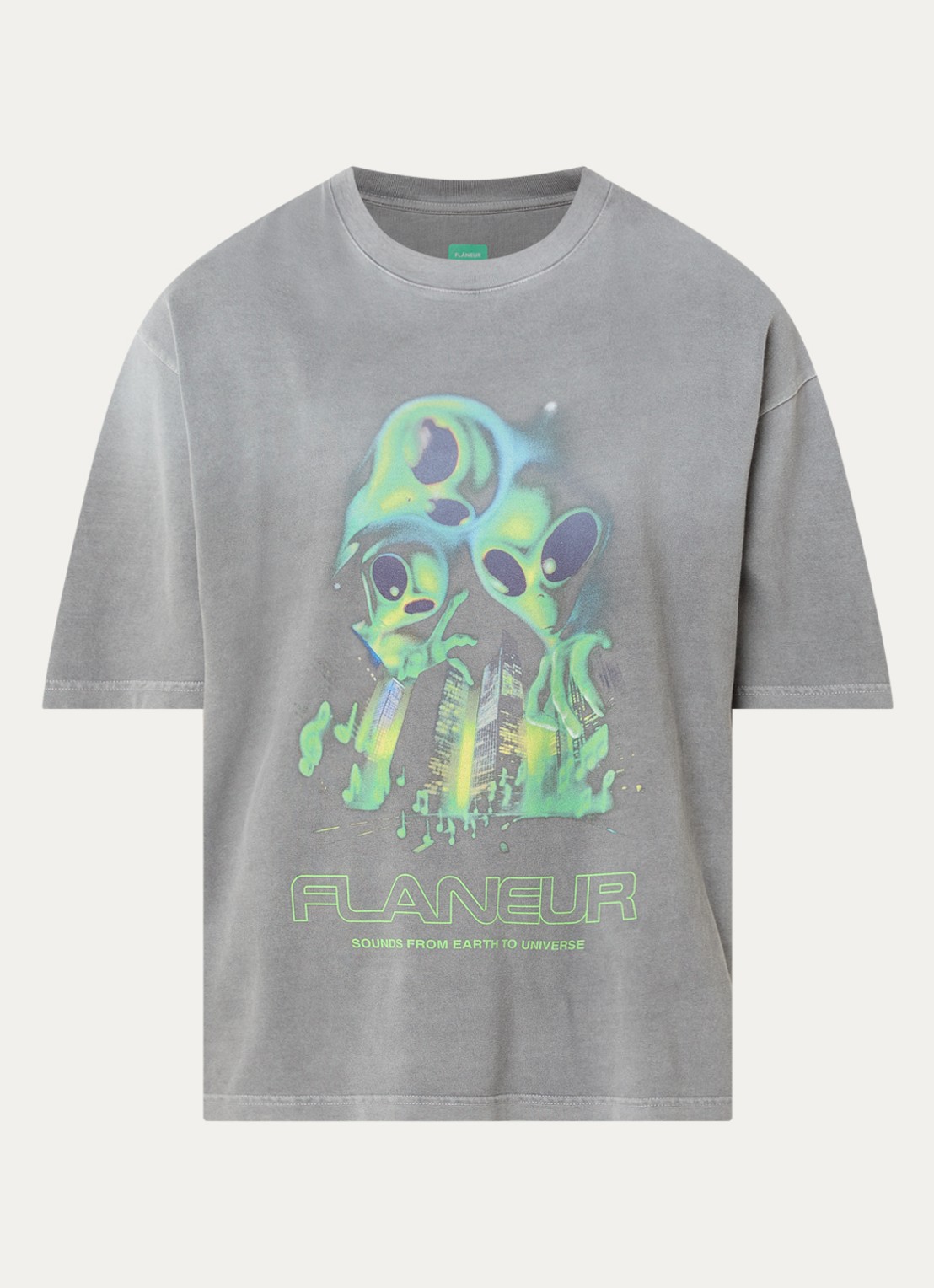 FLÂNEUR City Aliens T-shirt met logoprint - voorkant 2 middengrijs