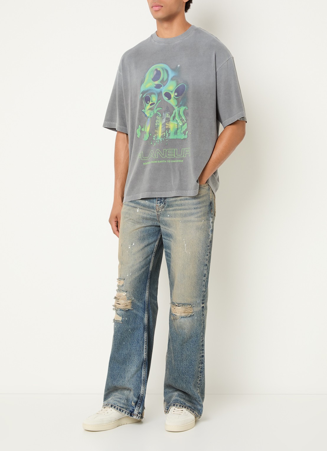 FLÂNEUR City Aliens T-shirt met logoprint - voorkant 3 middengrijs