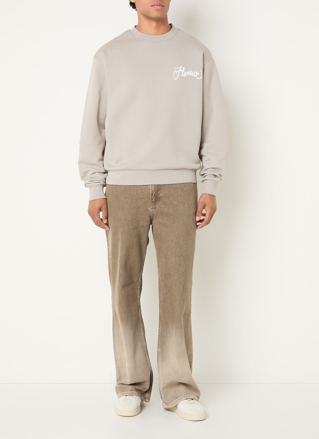 FLÂNEUR City sweater met logo- en backprint - voorkant 3 lichtgrijs