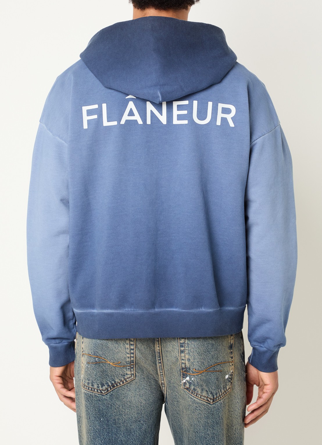 FLÂNEUR Double Logo sweatvest met logo- en backprint - detail staalblauw