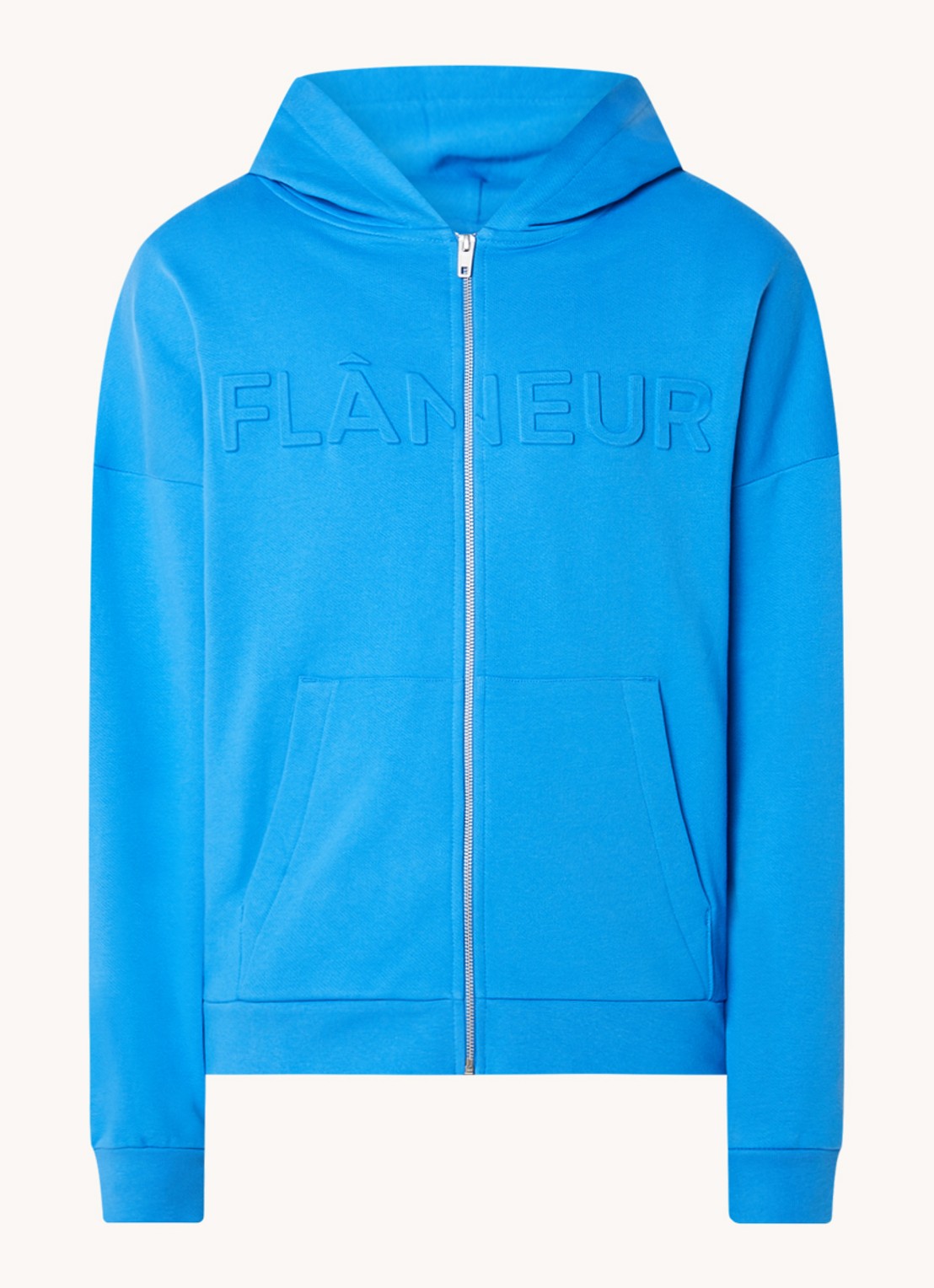 FLÂNEUR Embossed sweatvest met flock logoprint - voorkant blauw
