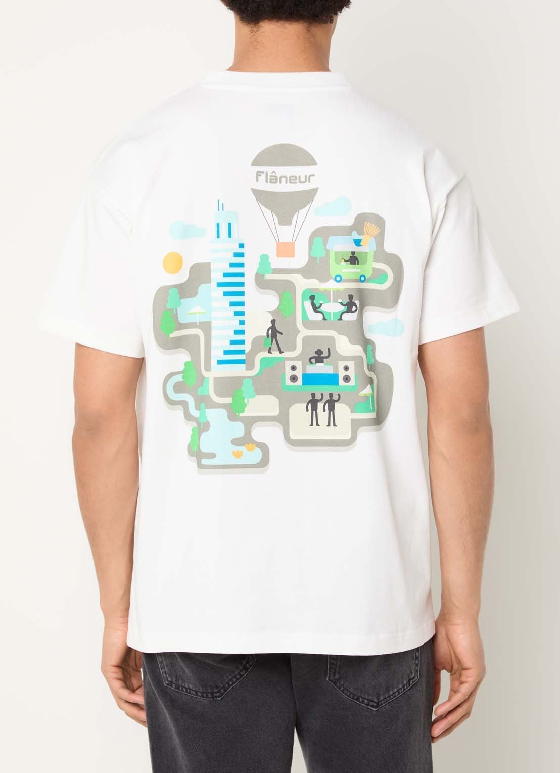 FLÂNEUR Festival Map T-shirt met logo- en backprint - detail 3 wit