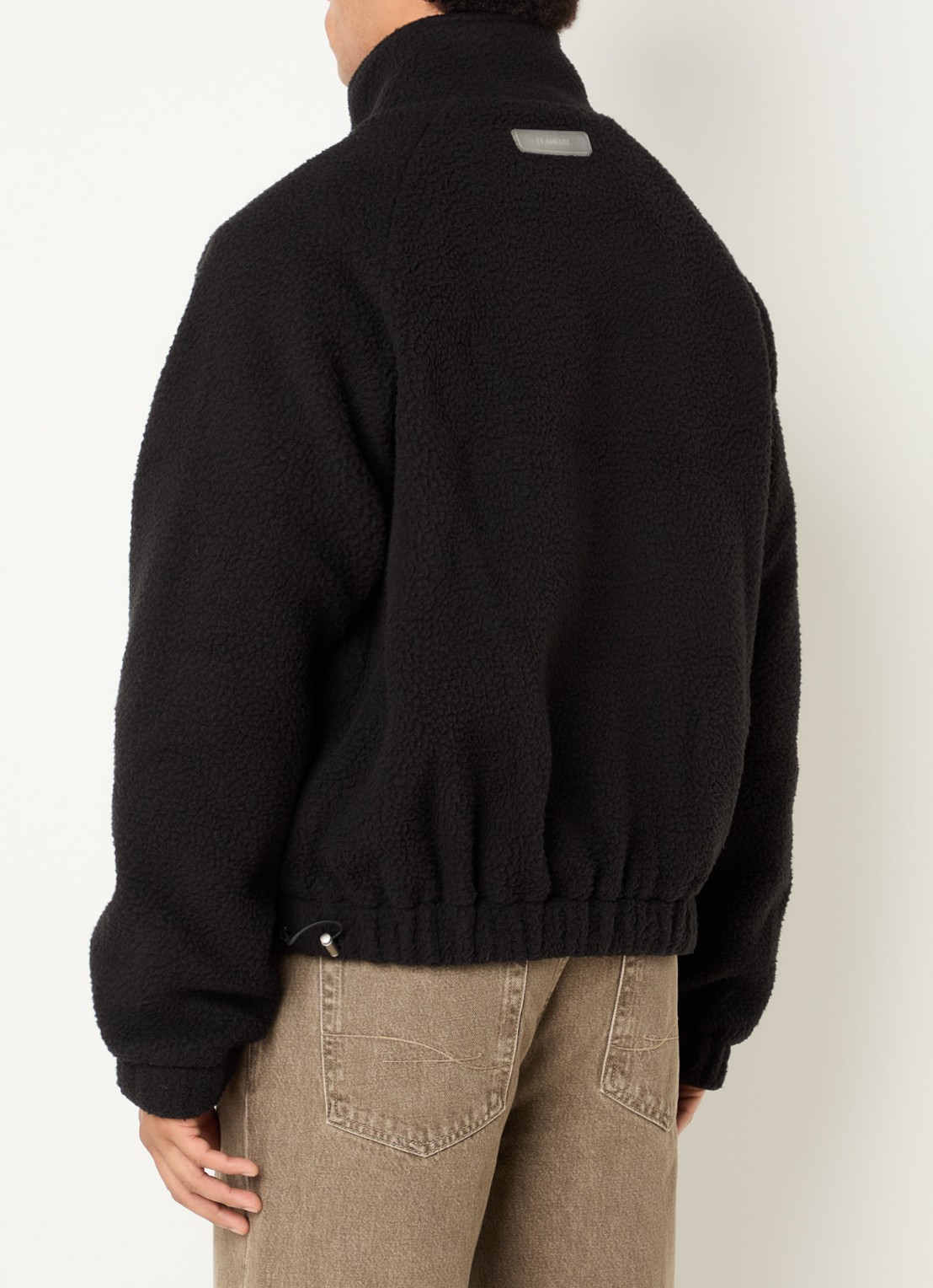 FLÂNEUR Frosted Badge jack van fleece met logo - achterkant 3 zwart