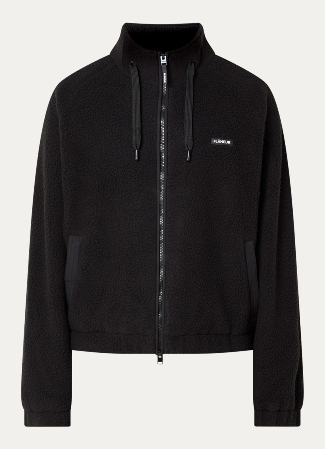 FLÂNEUR Frosted Badge jack van fleece met logo - voorkant zwart