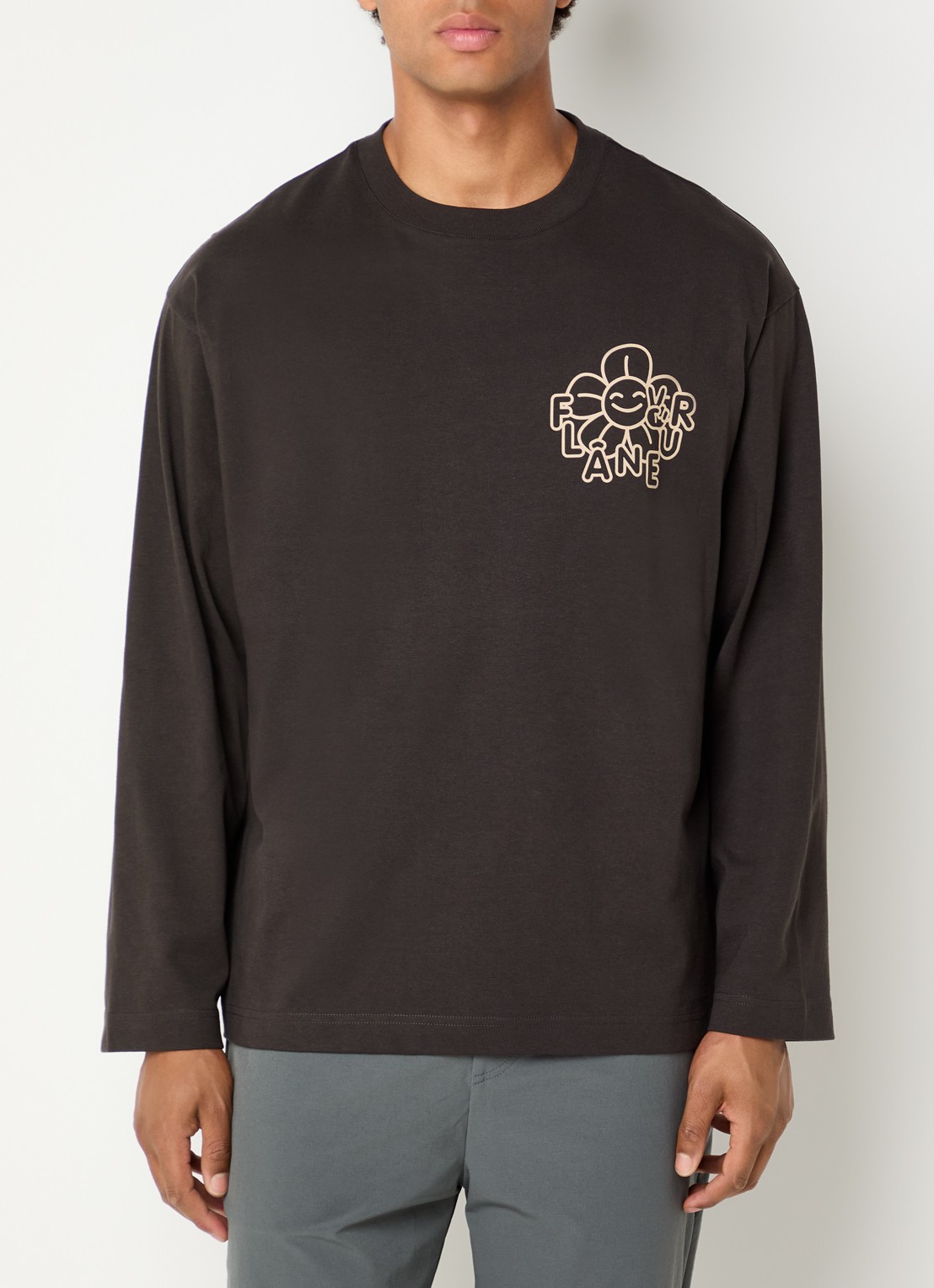 FLÂNEUR Happy Flower longsleeve met logo- en backprint - achterkant bruin