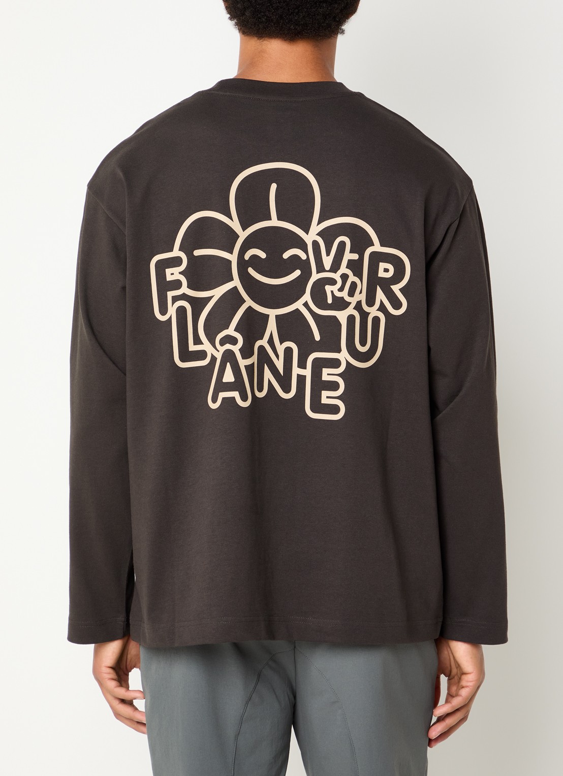 FLÂNEUR Happy Flower longsleeve met logo- en backprint - detail 2 bruin