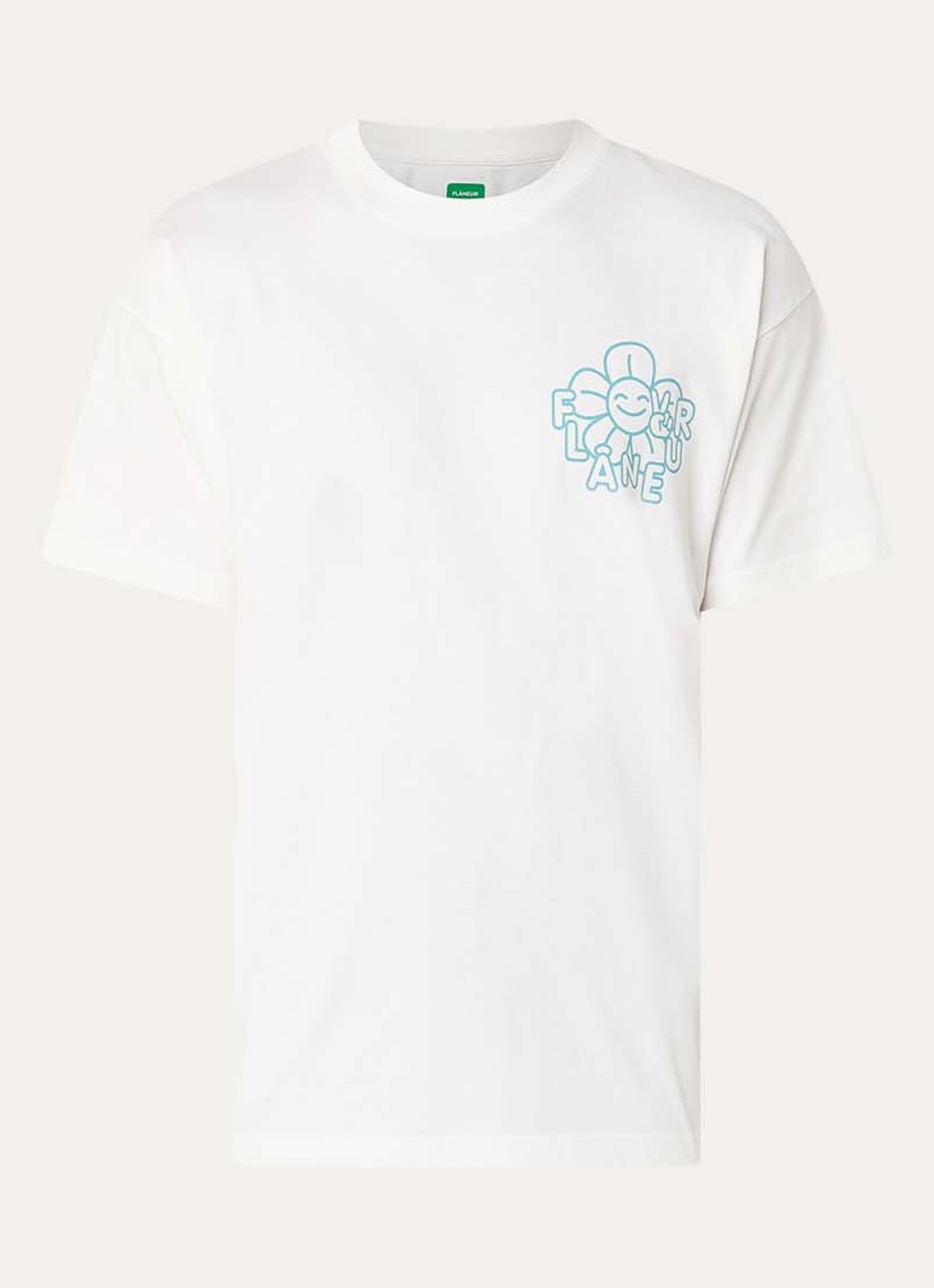FLÂNEUR Happy Flower T-shirt met logo- en backprint - voorkant wit